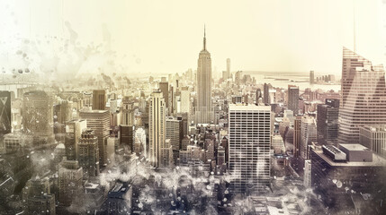 Wall Mural - Big City Skyline: Central Color Photo Fading to Pencil Drawing. Generative AI