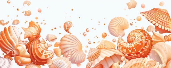 Wall Mural - A beach scene with shells and a starfish. Free copy space for text.