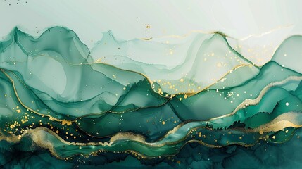 Wall Mural - Teal and Gold Abstract Fluid Waves