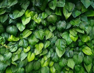 Wall Mural - A bunch of green leaves placed on a wall. Can be used as a background or for nature-themed designs