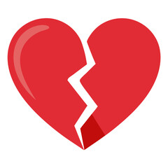 Illustration of red heart that has been broken into two pieces, transparent background