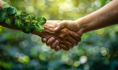 handshake between two people with eco friendly business concept, generative ai