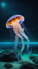 a jelly fish swimming in the ocean art