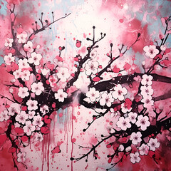 Sticker - background with blossom cherry