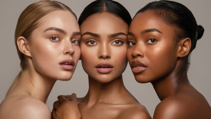 Poster - Three women with different skin tones are posing for a picture, AI