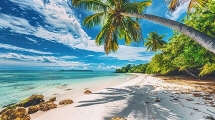 Poster - Tropical Paradise: Palm Tree Overlooking a Pristine Beach