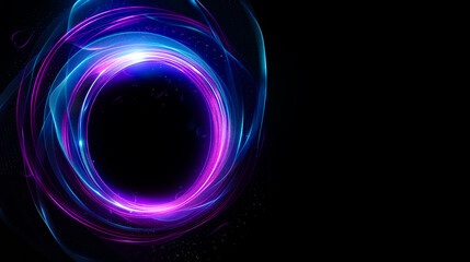 Wall Mural - airy digital neon blue, purple and pink tech circle on dark background, blank space. science, futuri