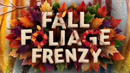 Wall Mural - A picture of a colorful fall foliage sign with the words'fall frenzy ', AI