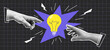 © Nataliia - Collage with halftone hands and light bulb. Creative idea generation or brainstorm concept vector pop art retro style illustration. design element for infographic, poster, website