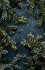 Wall Mural - Green Pine Branches on a Blue Background