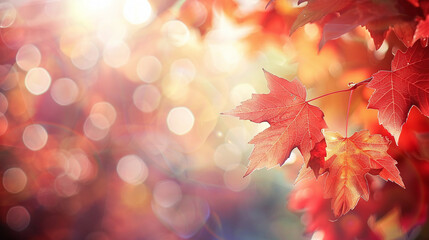 Wall Mural - red maple leaves against a blurry autumn background