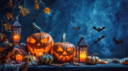 Poster - halloween background with pumpkins