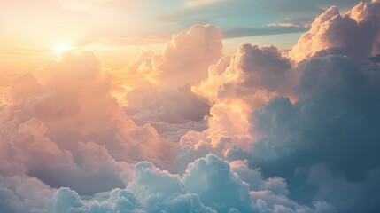 Poster - Dramatic white clouds in evening sky with sunlight behind