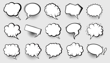 Wall Mural - Collection of speech bubbles with black halftone shadows. Vector illustration
