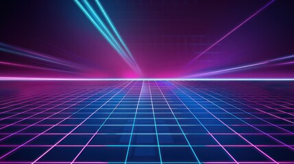Neon Grid Landscape with Vibrant Lights