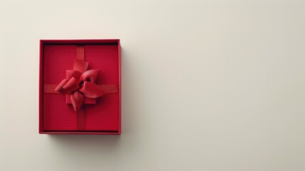 Wall Mural - Red gift box seen from above on white background