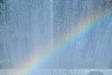 rainbow background in drops of a fountain jet