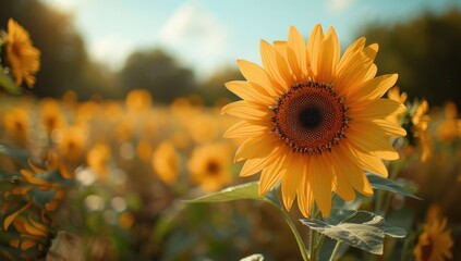 Sticker - Golden Sunflower in a Field of Sunshine