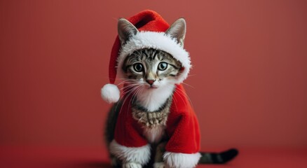 Wall Mural - Cat In Santa Suit For Christmas