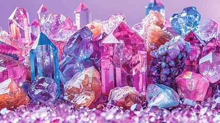 Wall Mural -   A rainbow of crystals atop a vibrant backdrop with a purple sky in the distance