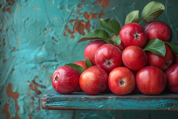 a pile of apples on a table.