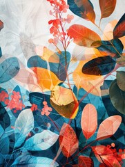 Wall Mural - Bouquet of Leaves and Flowers,