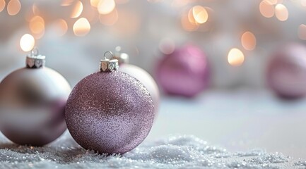 Wall Mural - Purple Christmas Ornaments on Snow