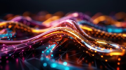 Wall Mural - vibrant abstract waves of light showcasing a blend of colorful neon patterns and flowing motion in a