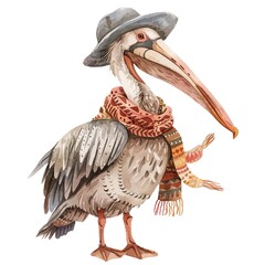 Pelican Boho-Chic fashion cartoon isolated whitebackground