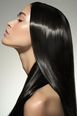 woman with long shiny dark hair
