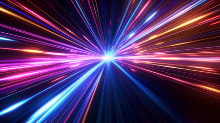 Poster - Colorful Abstract Light Speed Burst, Neon Lines, Dynamic Motion, Futuristic Background, Vibrant Spectrum, Energy Stream, Sci-Fi Concept, High-Speed Light Streaks, Radiant Colors, Digital Art.