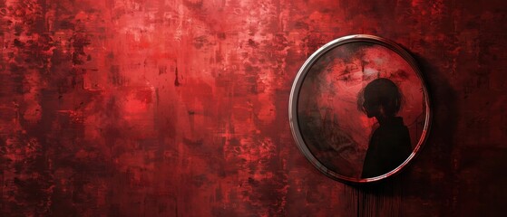 Wall Mural - A red background with a person in a circle