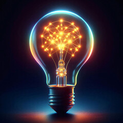 Incandescent light bulb with tungsten filaments on dark background, Warm, active light bulb on dark background, save the energy concept, A single lightbulb with a glowing filament.