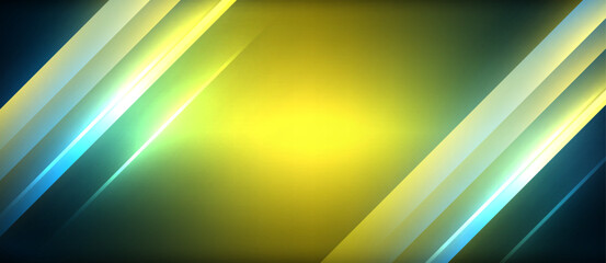 Aufkleber - Neon dynamic diagonal light rays background. Techno digital geometric concept design for wallpaper, banner, presentation, background