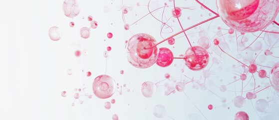 Wall Mural - Pink and white background with many small pink circles