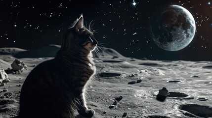 Wall Mural - cat on the moon