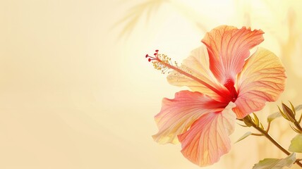 Wall Mural - Close-up of blooming pink hibiscus with soft sunlight background