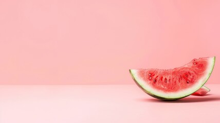 Wall Mural - Fresh watermelon slice on pink background