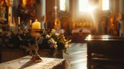 Canvas Print - Religious items in church setting