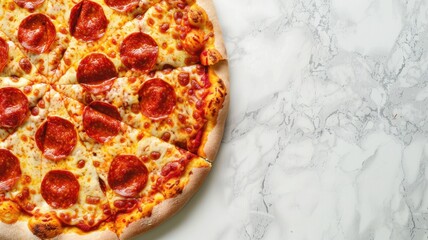 Poster - Half-eaten pepperoni pizza on white surface