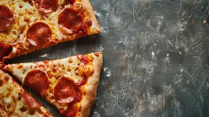 Canvas Print - Two slices of pepperoni pizza on textured dark background