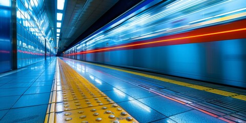 Canvas Print - A train speeds past the platform. AI.