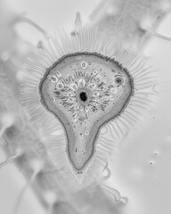 Sticker - A microscopic view of a diatom with radial symmetry. AI.