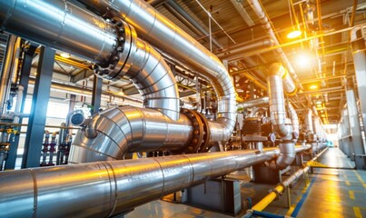 Canvas Print - Complex network of pipes and machinery in an industrial setting. AI.