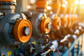 Poster - Industrial machinery with gauges and valves. AI.