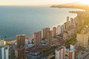 Wall Mural - Aerial view of the Benidorm cityscape at sunset, Costa Blanca, Spain