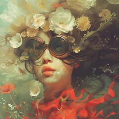 Canvas Print - portrait of a woman with sun glasses