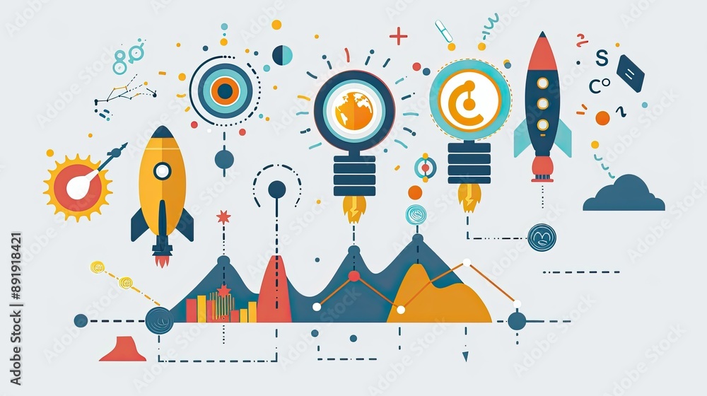 Business and project timeline showing steps from idea generation to ...