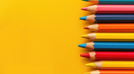 Poster - Numerous vibrant pencils on a yellow backdrop