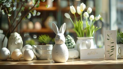 Sticker - Easter display with standout bunny egg and unique white greeting cards